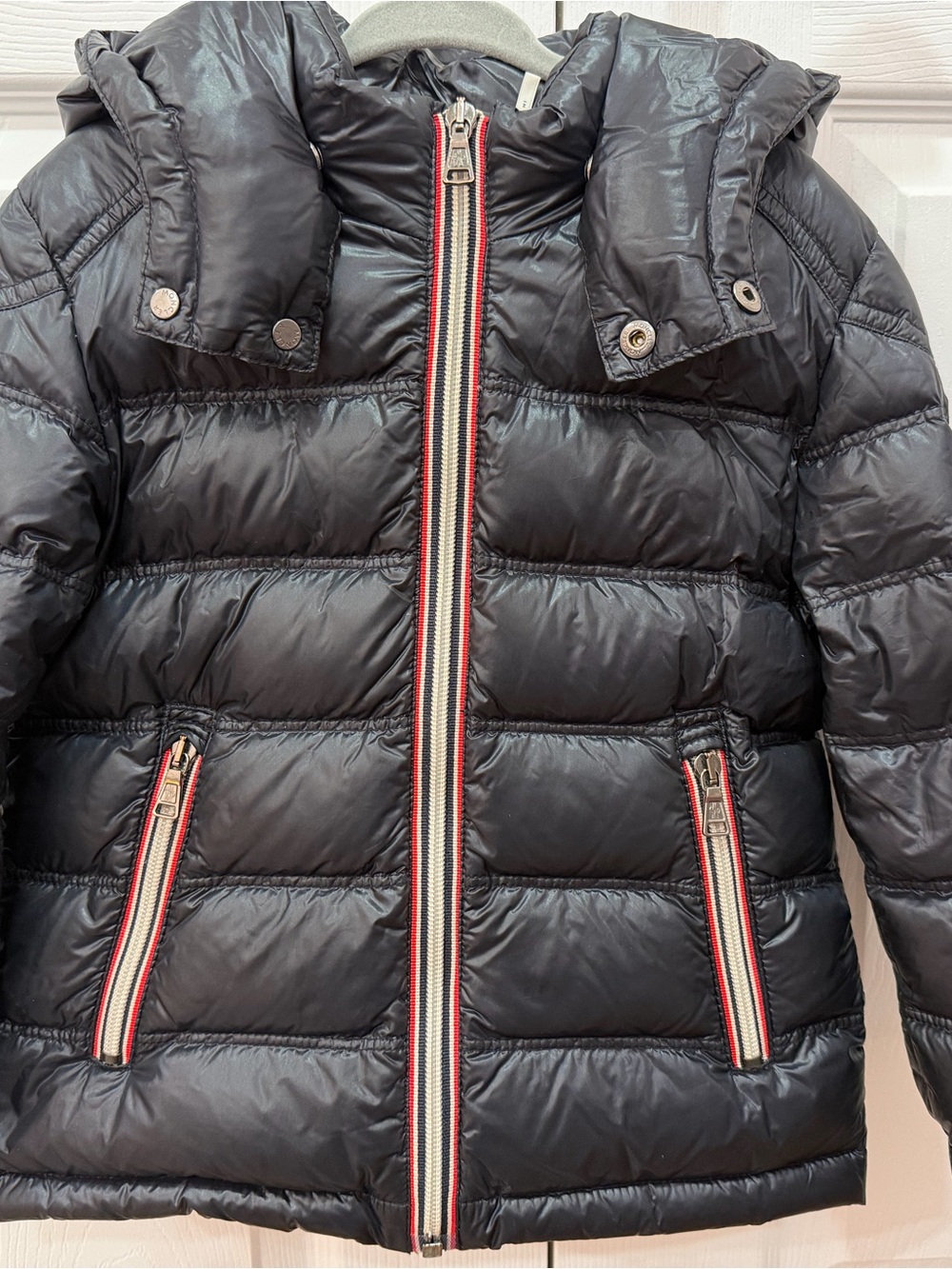 Moncler Black Puffer Jacket with Red-Trim Zippers